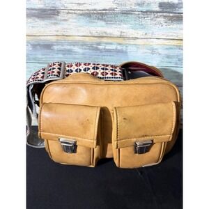 Marsand Camera Bag Tan Leather Vintage USA Woven Strap EUC Utility Messenger